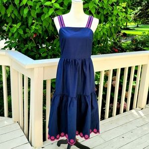 🆕️ J Crew Embroidered Scalloped Tiered Dress in Navy blue